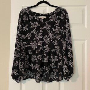 LOFT Black and White Long Sleeve Blouse Size M